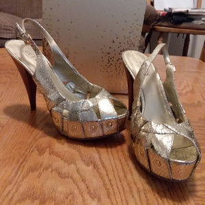 Guess Gold Studded Wooden Heels
